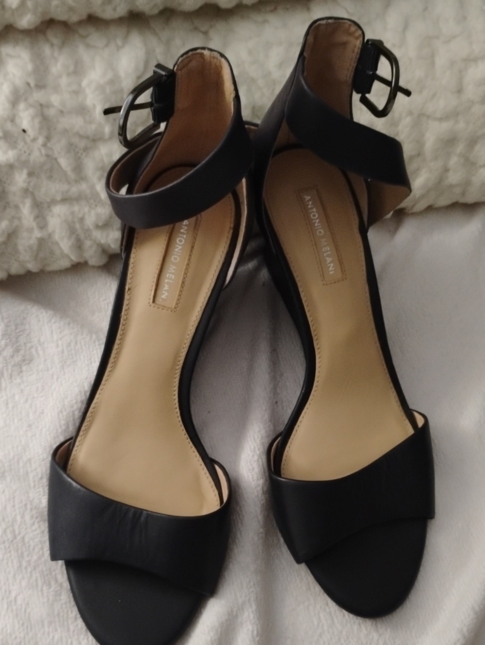 ANTONIO MELANI Navy Open-Toe Ankle-Strap Heels